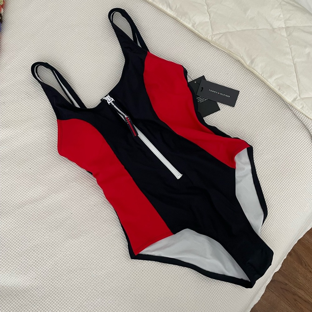 Tommy Hilfiger retro one piece swimsuit open back